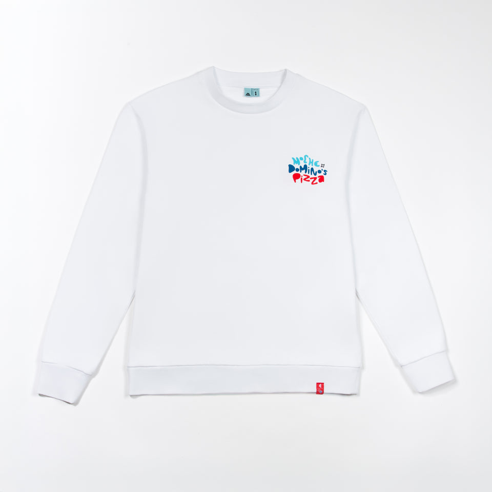 Sweatshirt collab MOCHE X DOMINO'S , com estampa  à frente  MOCHE X DOMINO'S PIZZA, etiqueta cozida no cós MOCHE DOMINO'S , estampa nas costas com texto "Manda Vir".